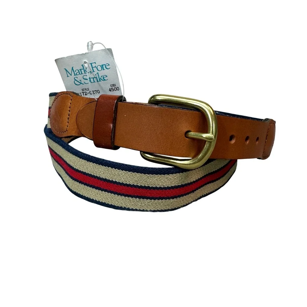 NWT Mark Fore & Strike Mens 38 Surcingle Belt Leather Man Ltd Navy Striped USA